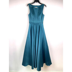 Azazie Emerald Green Satin Sleeveless Full Skirt A Line Long Dress Women's A6